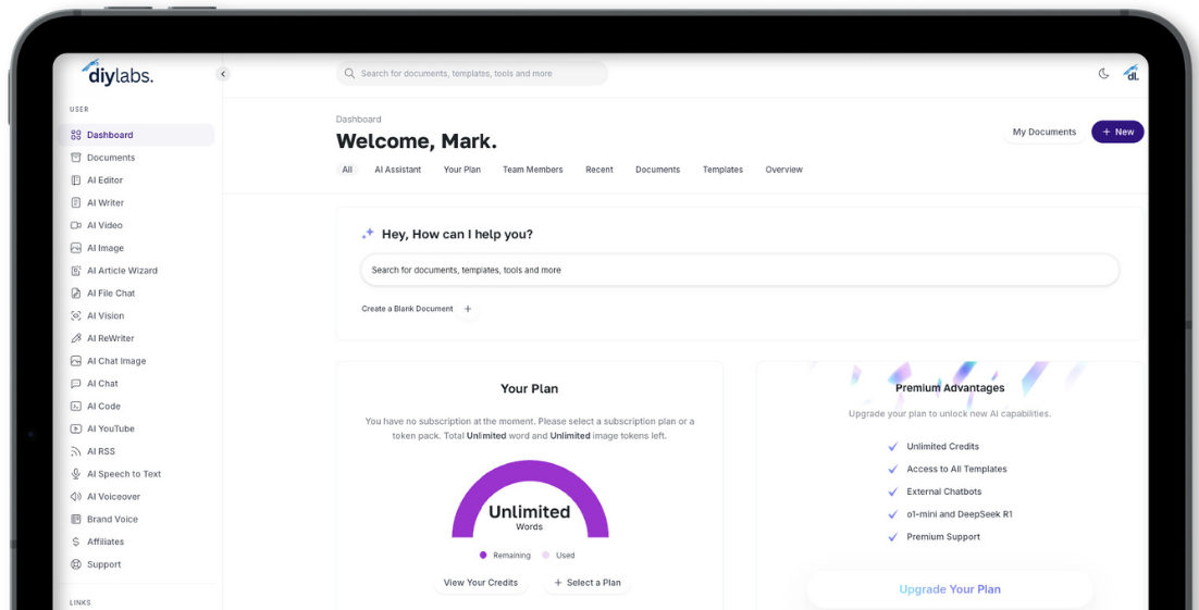 Dashboard Diylabs.ai Tool